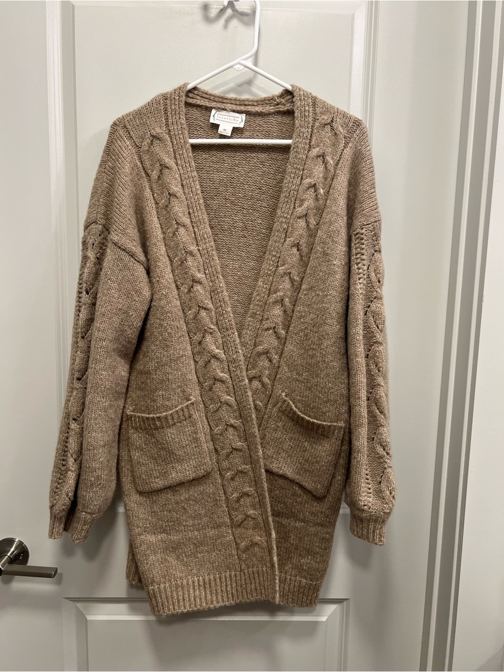 Cable Knit Open-Front Cardigan Sweater - Beige Medium NWoT